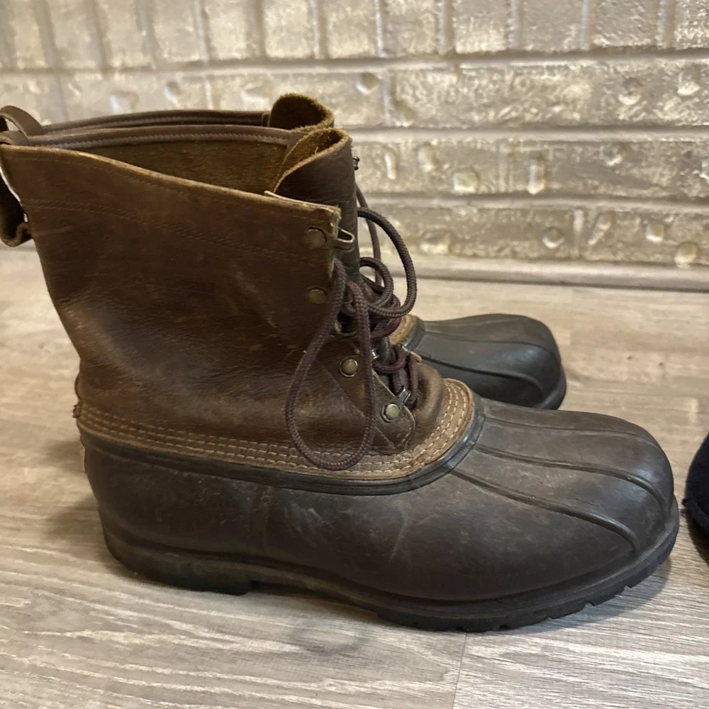 Vintage LL Bean Men's Brown Leather Waterproof Insulated Duck Boots Size 12
